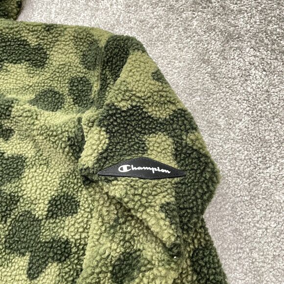 Champion Fleece Camo Sherpa Hoodie Sweatshirt Mens Medium Green Camouflage Hunt - Picture 3 of 15